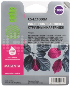 Картридж Cactus CS-LC1000M Magenta (красный) для Brother DCP 130C / 330С / MFC-240C / 5460CN (20мл)