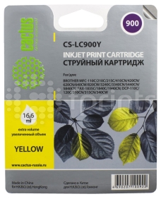 Картридж Cactus CS-LC900Y Yellow (желтый) для Brother DCP-110 / 115 / 120 / MFC-210 / 215 / FAX-1840 (16.6мл)