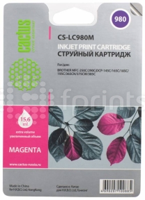 Картридж Cactus CS-LC980M Magenta (красный) для Brother DCP-145C / 165C / MFC-250C / 290C (16мл)